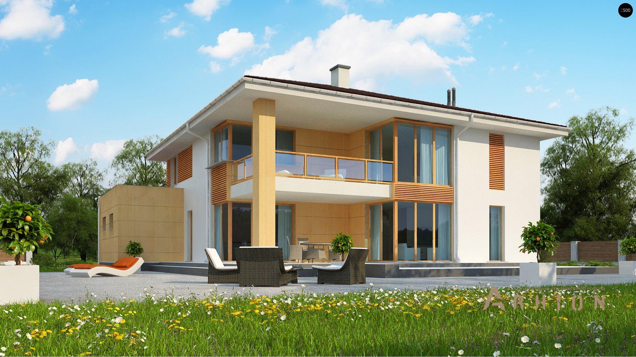 3. Проект двухэтажного дома в современном стиле с четырехскатной, Z156 A, площадью - 265 кв c терассой, гаражом